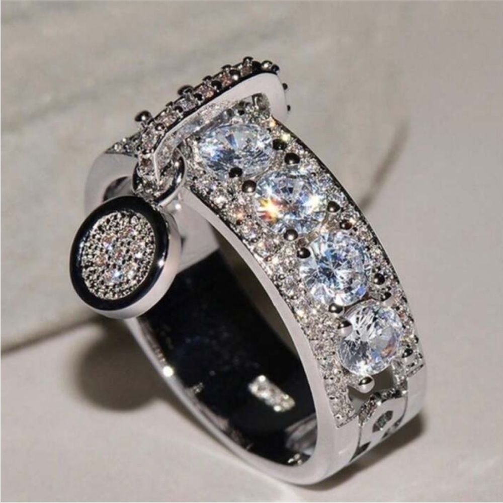 STERLING SILVER DIAMOND CHARM RING 💍 - Picture 3 of 7